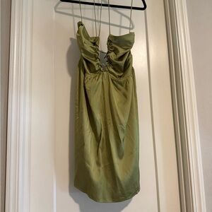 Abercrombie & Fitch Green Ruched Slip Dress Spaghetti Strap